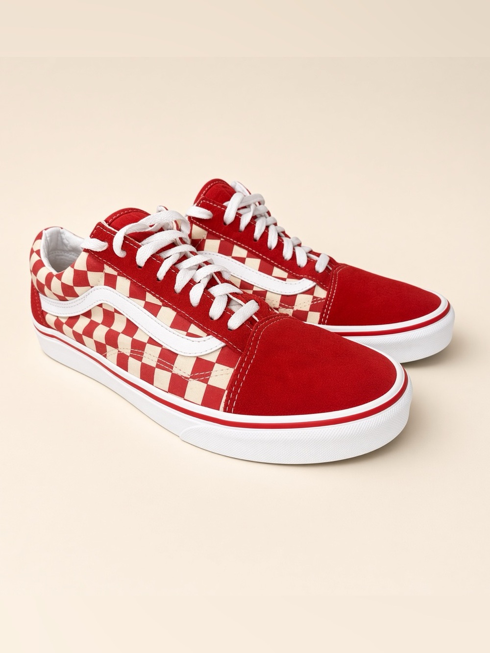 Vans Red and Cream Checkerboard Low-Top Sneakers